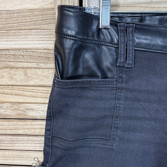 M J Maurices Jeans Black Faux Leather Accent Slim Straight Ankle Hi-Rise Nwt 16w - Picture 3 of 13